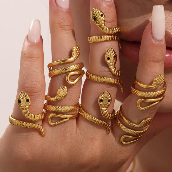 1 Piece Classic Snake Stainless Steel Gold Color Statement Rings
