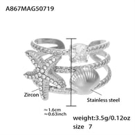 A867-Anello in acciaio con zircone a forma di stella marina/Numero 7 Immagine8