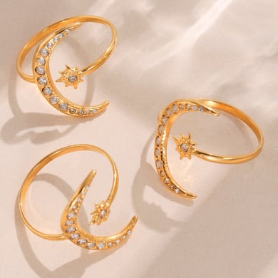 1 Piece Shinning Series Moon Stainless Steel Gold Color Statement Rings h5 Picture5