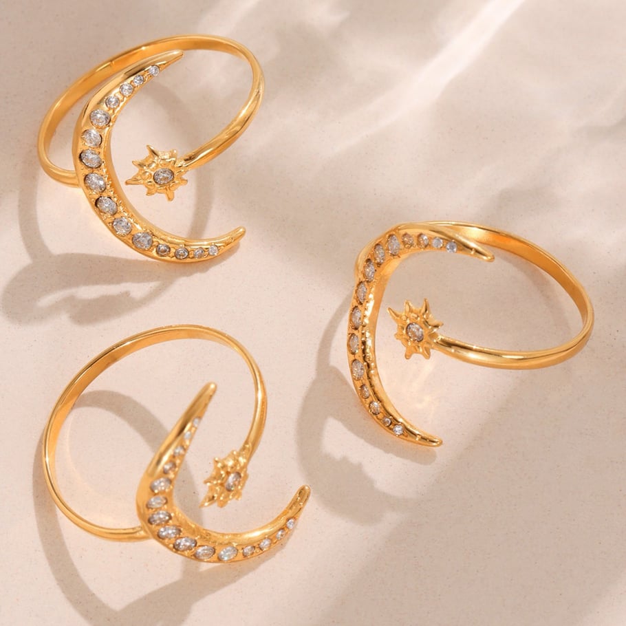 1 Piece Shinning Series Moon Stainless Steel Gold Color Statement Rings Picture5
