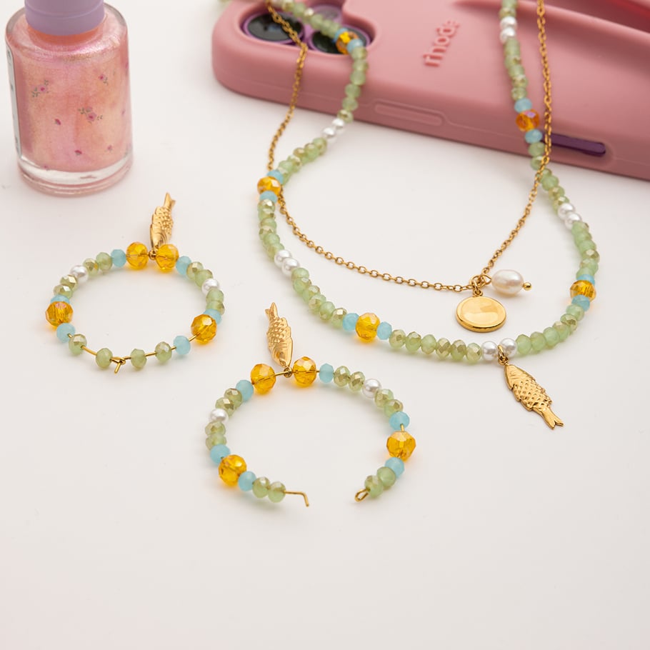 Conjunto de joyería para mujer de 1 pieza de cuentas etéreas de acero inoxidable color dorado Imagen3
