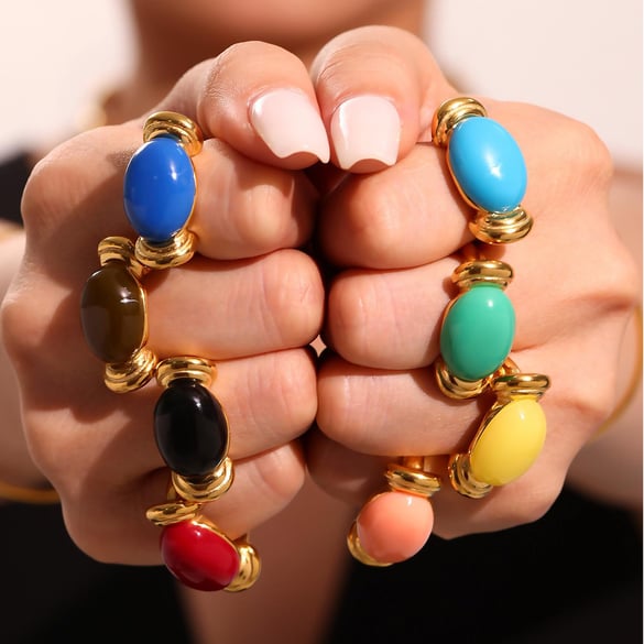 1 Piece Oval Resin Stainless Steel Gold Color Statement Rings