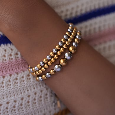 1 stuk casual gemengde goud- en zilverkleurige roestvrijstalen kralenarmbanden h5 Afbeelding5
