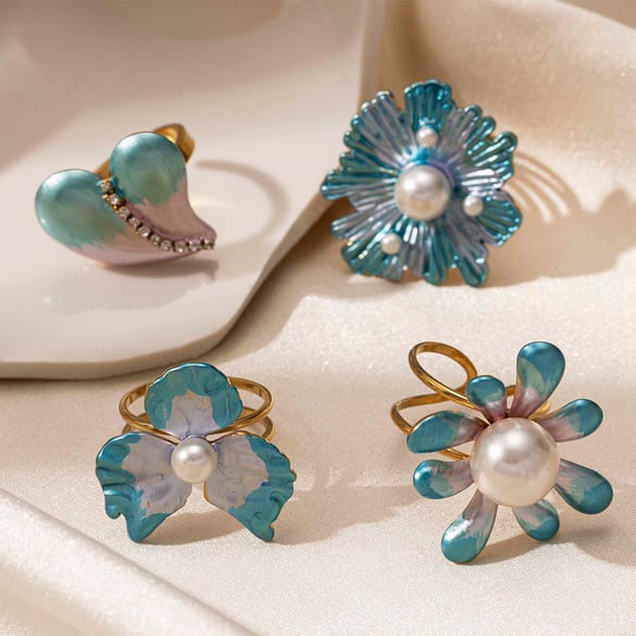 1 Piece Romantic Flower Stainless Steel Statement Ring
