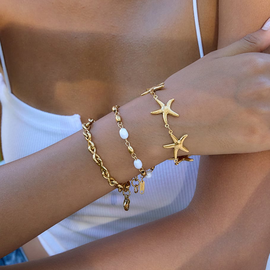 Bracelet chaîne pour femme en acier inoxydable couleur or, motif étoile de mer, 1 pièce Image5