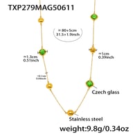 TXP279-Altın Yeşil Cam Taş Kolye 80+5cm Resim2