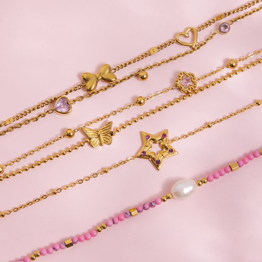 1 pulsera con dije de estrella encantadora de acero inoxidable color dorado para mujer Imagen6