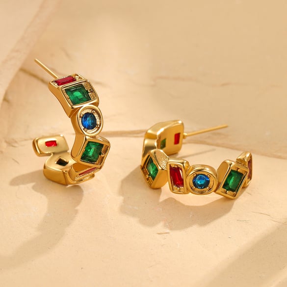 1 paire de boucles d&#39;oreilles créoles en acier inoxydable couleur or, série luxueuse 2
