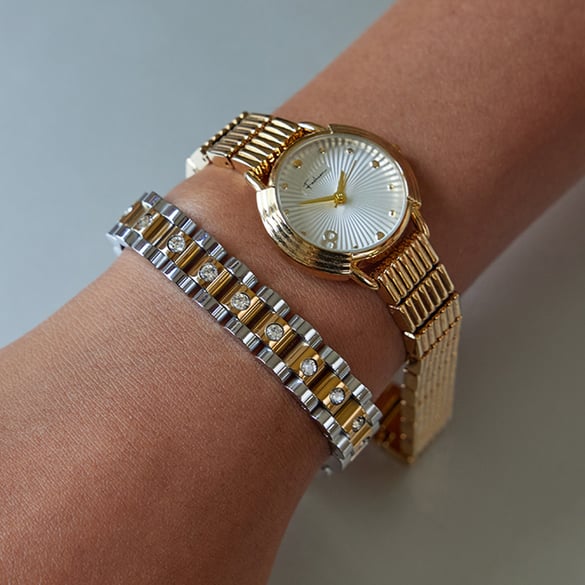 Bracelet chaîne en acier inoxydable doré pour femme, motif patchwork classique, 1 pièce