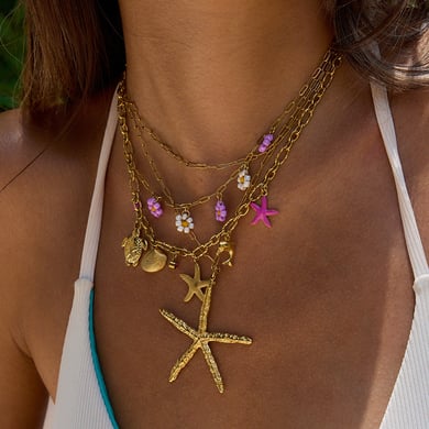 Collier avec pendentif en acier inoxydable doré pour femme, motif organisme marin, 1 pièce h5 Image6