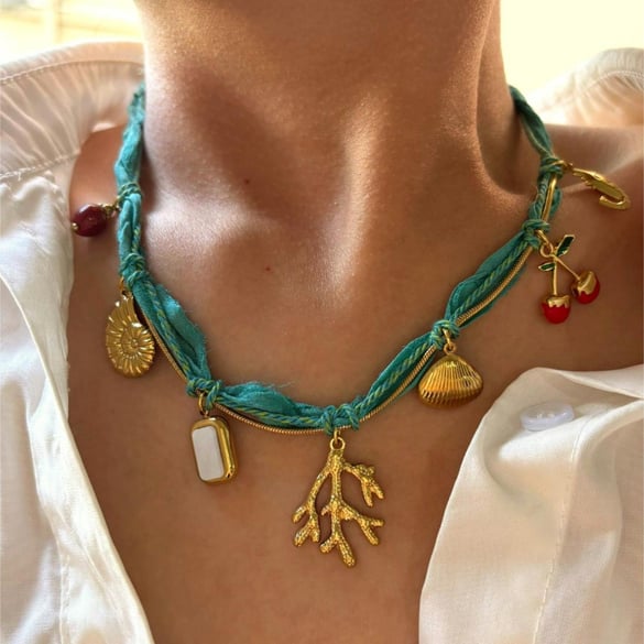 1 Piece Fabric Stainless Steel Gold Color Pendant Necklace 2