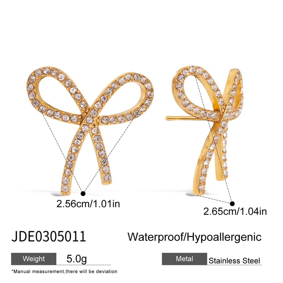 1 paar Shining Series Bow Knot roestvrijstalen goudkleurige damesoorbellen Afbeelding2