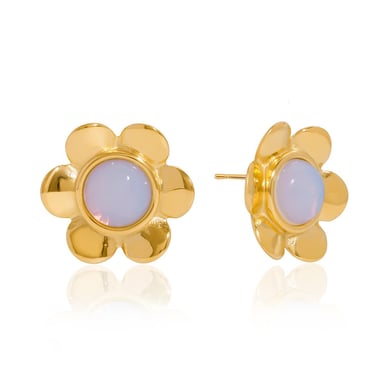 1 par de pendientes clásicos de acero inoxidable con flor de ópalo en color dorado para mujer h5 