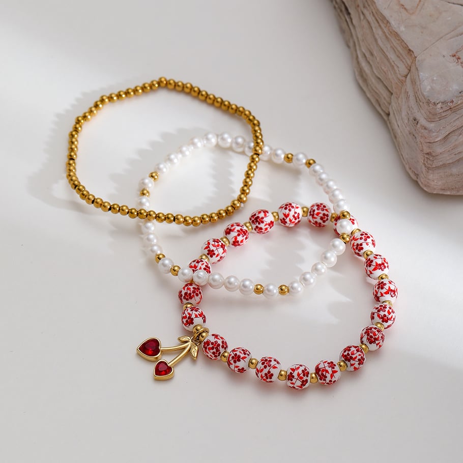 1 Piece  Sweet Flower Ceramics  Gold Color  Women's Beaded Bracelets Picture3