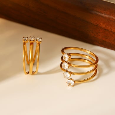 1 Piece Simple Three Layers Stainless Steel   Gold Color  Zircon Statement Rings h5 Picture7