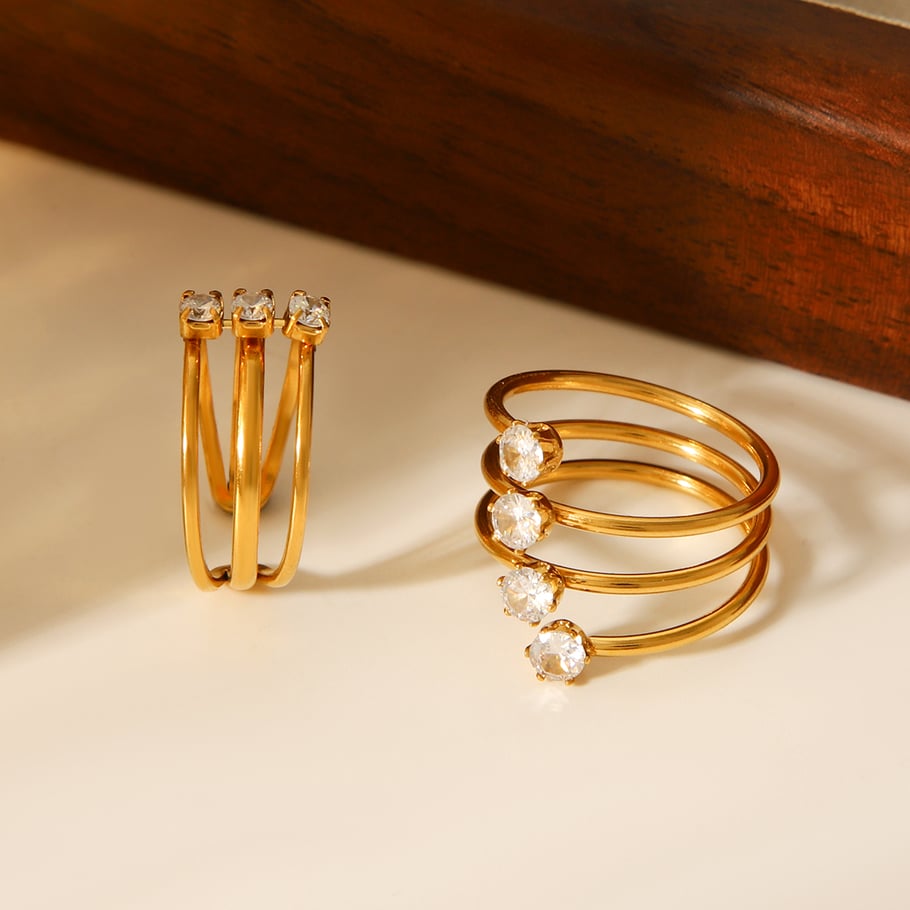 1 Piece Simple Three Layers Stainless Steel   Gold Color  Zircon Statement Rings Picture7