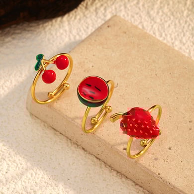 1 Stück süßer Statement-Ring aus Edelstahl mit Kirsche in Goldfarbe h5 Bild2