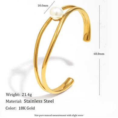 1 Piece Simple Series Elegant Circle Stainless Steel Artificial Pearl Women's Bangles h5 Picture2