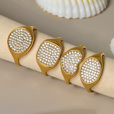 1 pezzo di anello da donna in acciaio inossidabile con zirconi e pietre preziose, stile geometrico minimalista h5 Immagine5