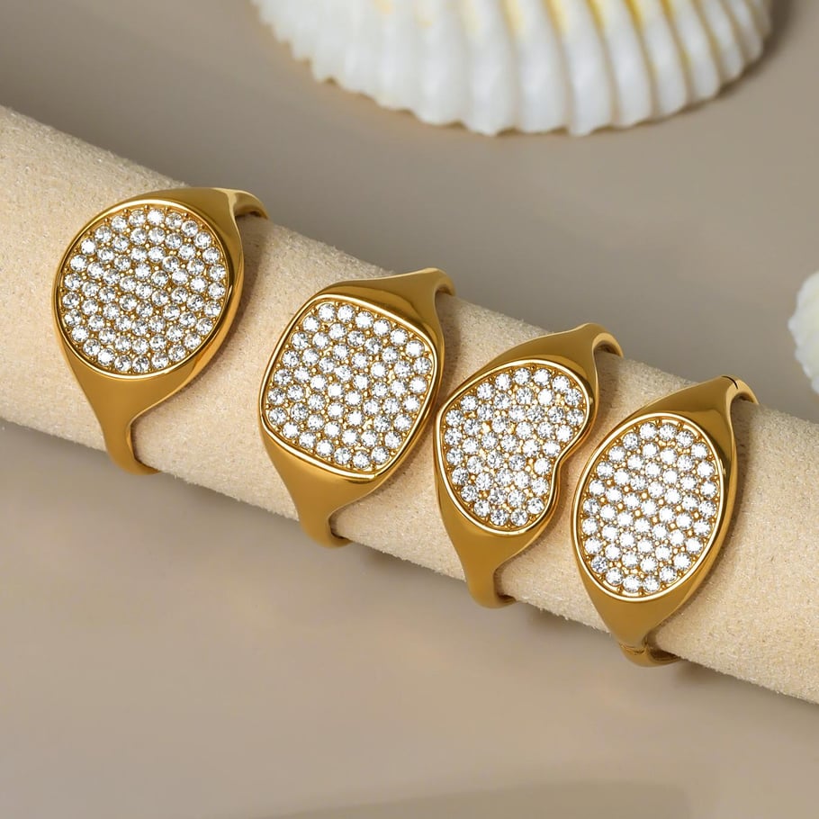 1 pezzo di anello da donna in acciaio inossidabile con zirconi e pietre preziose, stile geometrico minimalista Immagine5