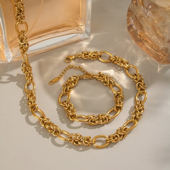 Chain Stainless Steel Gold Color Necklace Set 2