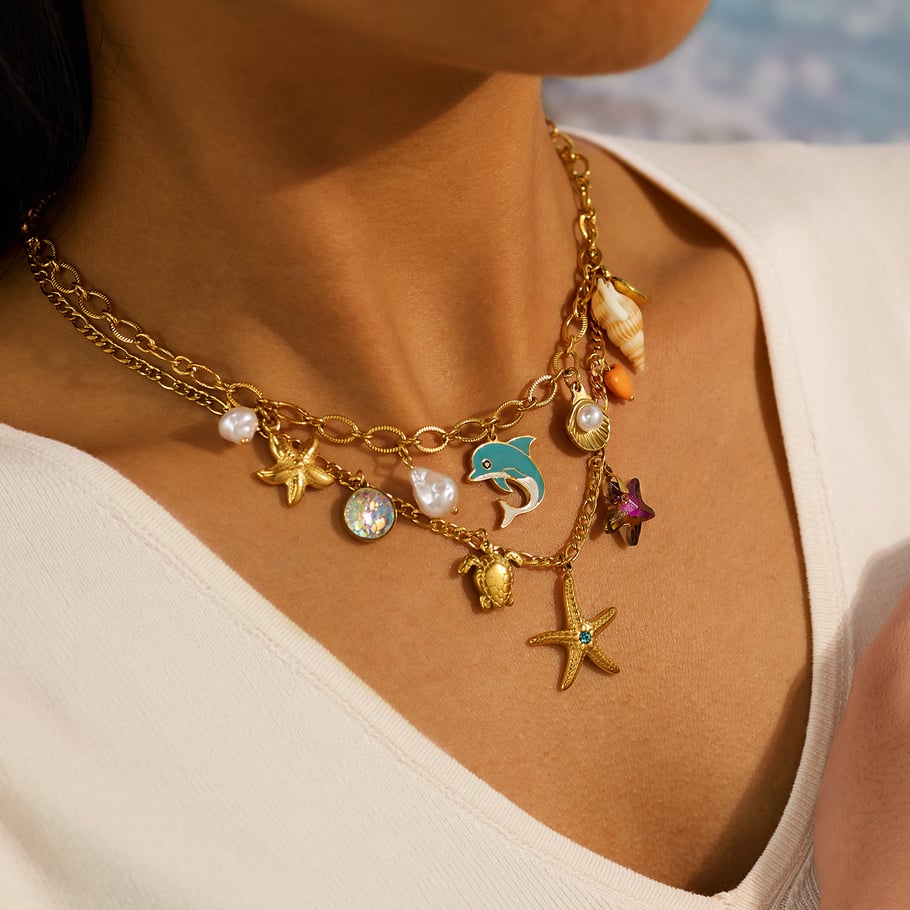1 Piece Retro Starfish Stainless Steel Gold Color Women's Pendant Necklaces Picture3