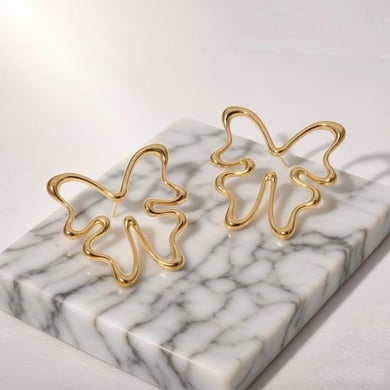 1 paio di orecchini a bottone da donna in acciaio inossidabile color oro con farfalla naturale h5 Immagine4