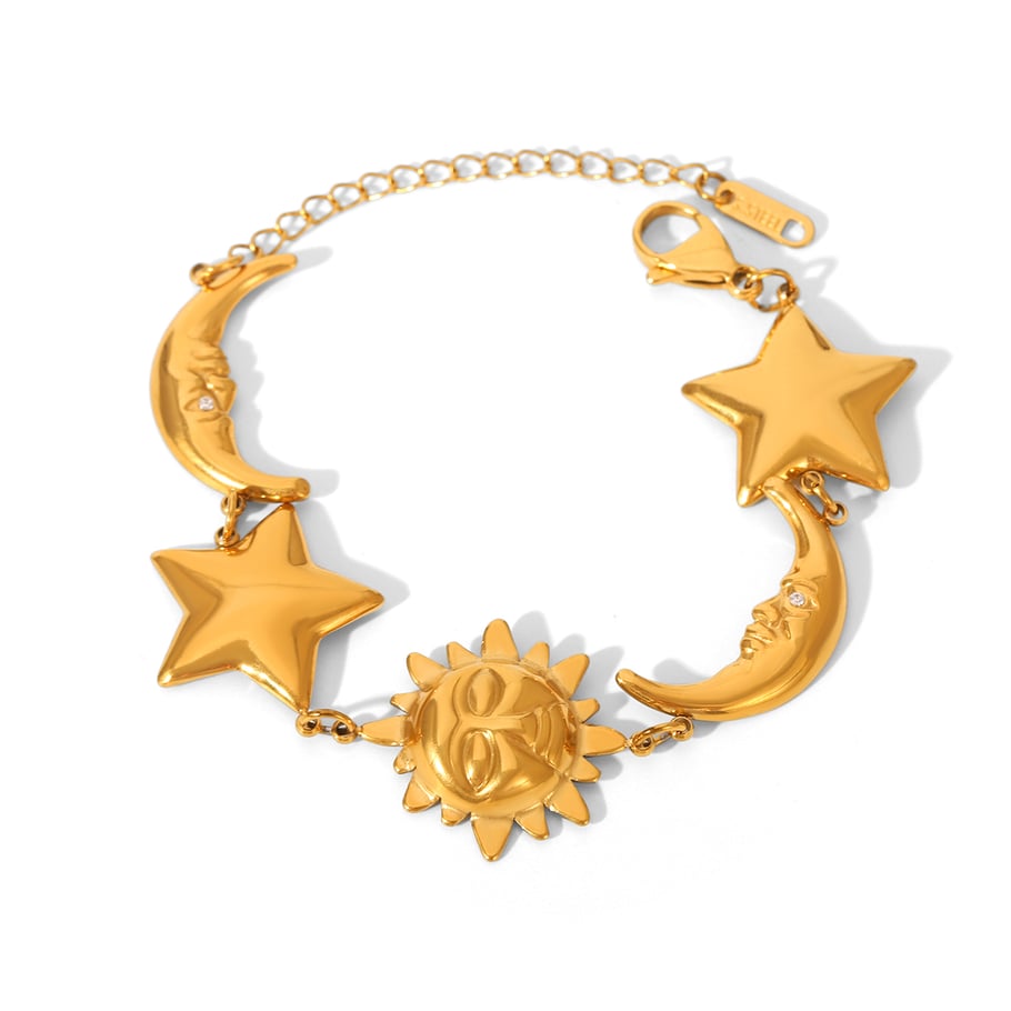 1 Piece Classic Moon & Star Stainless Steel Gold Color Women's Chain Bracelets 