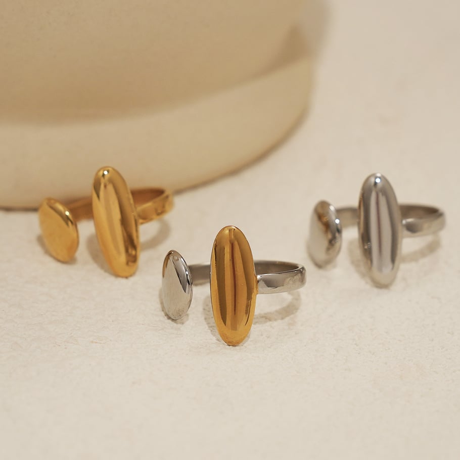 Anillos llamativos de acero inoxidable dorados con forma irregular para uso diario, 1 pieza Imagen4