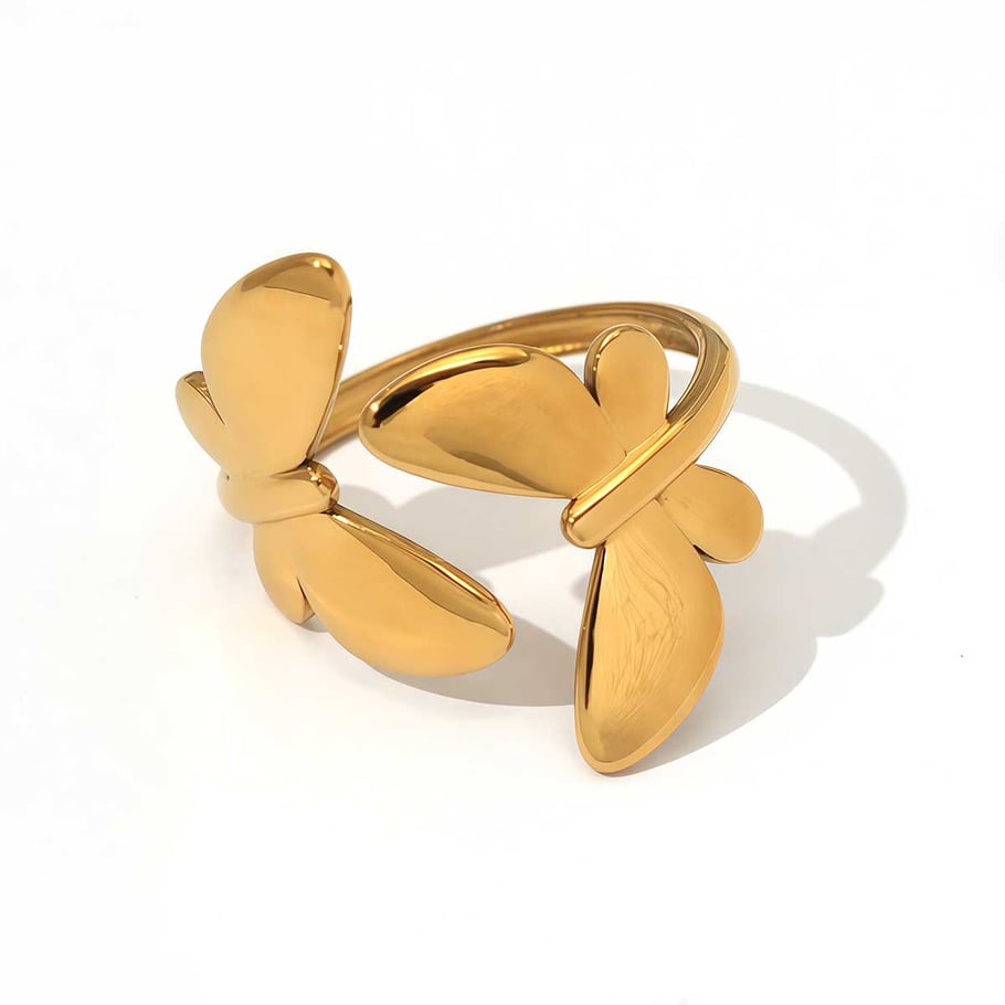 Bague papillon naturelle en acier inoxydable couleur or, 1 pièce 
