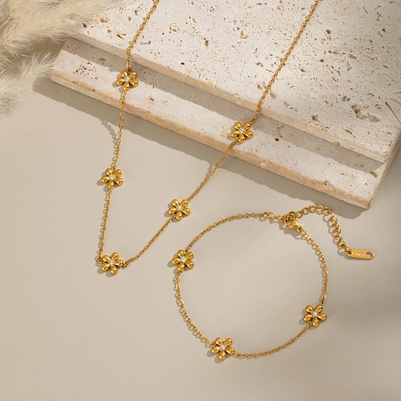 Collier chaîne en acier inoxydable pour femme, série simple, motif fleur quotidienne, 1 pièce 2