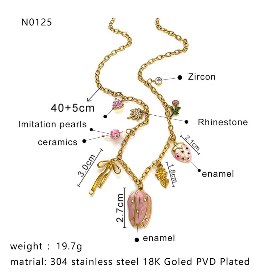 Collana con ciondolo a forma di fiore in acciaio inossidabile color oro, 1 pezzo Immagine2