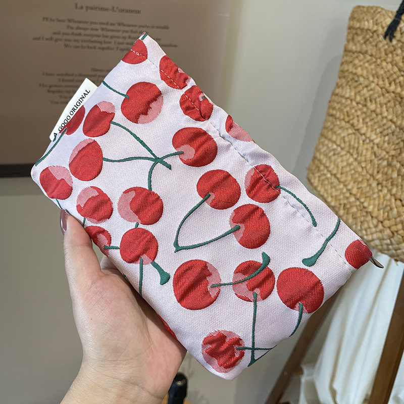 1 Parça Simple Series Sevimli Kiraz Polyester Kadın Makyaj Çantası Resim4