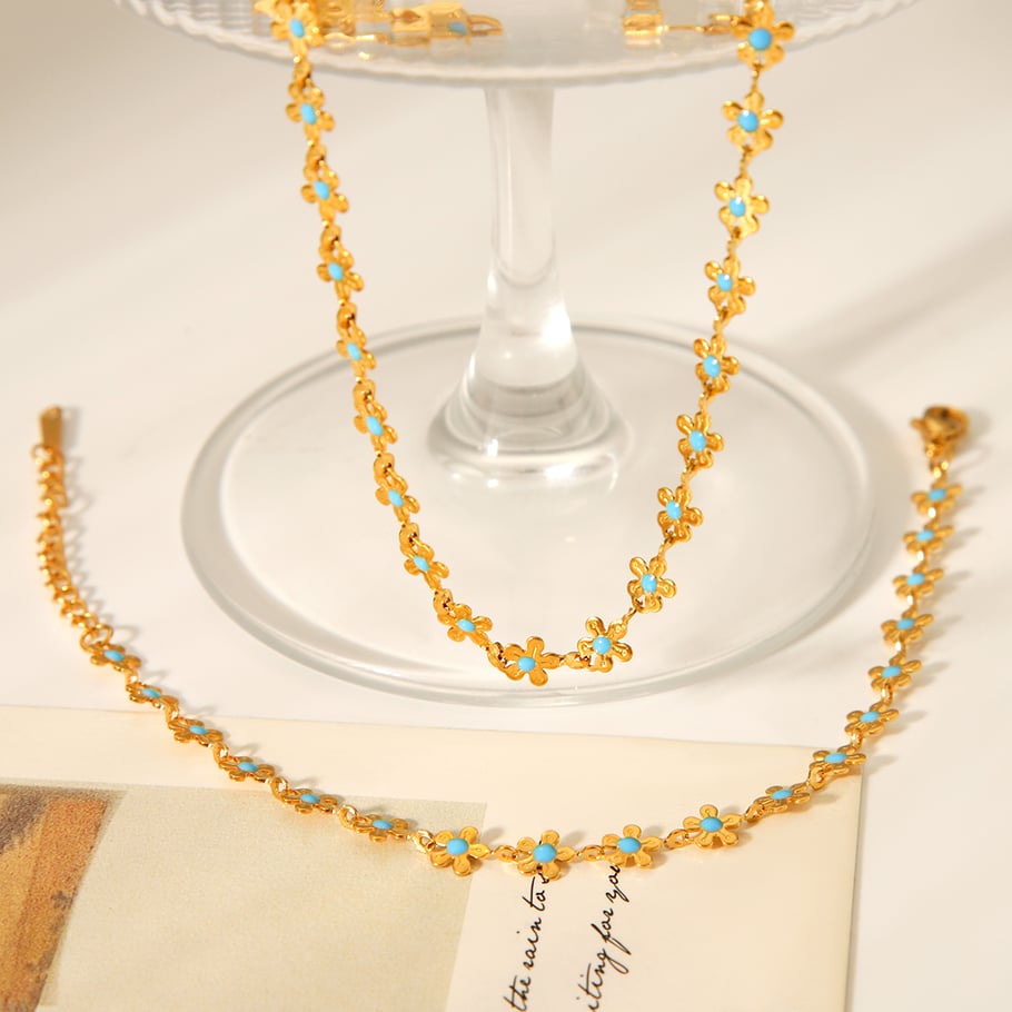 1 Stück einfache Blume Edelstahl Gold Farbe Damen Schmuck Sets Bild5