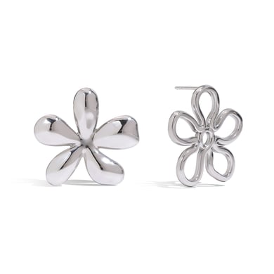 1 Pair Classic Flower Stainless Steel Gold Color Women's Stud Earrings h5 