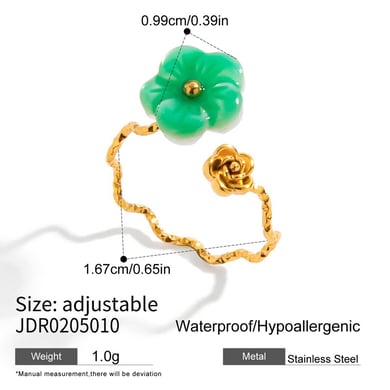 1 Piece Stylish Flower Stainless Steel Gold Color Statement Rings h5 Picture2