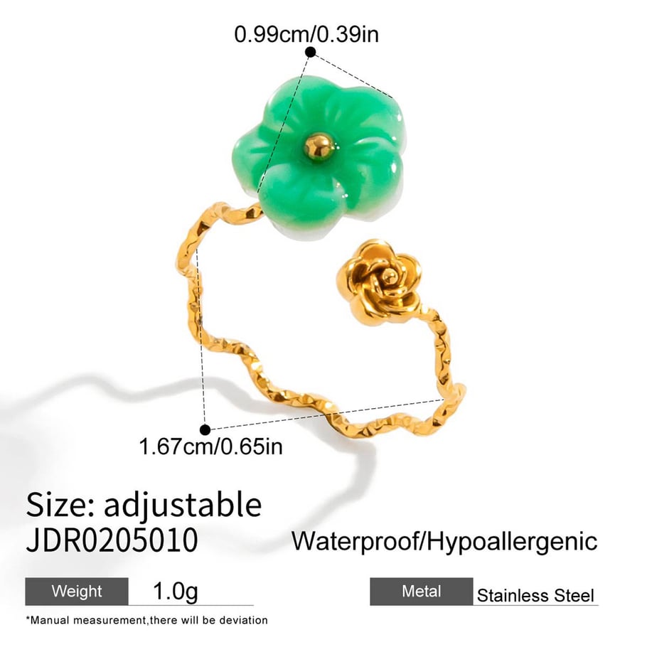 1 Piece Stylish Flower Stainless Steel Gold Color Statement Rings h5Picture2