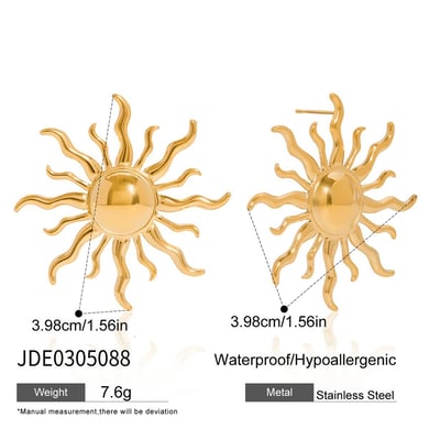 1 par de pendientes clásicos de sol de acero inoxidable color dorado para mujer h5 Imagen2