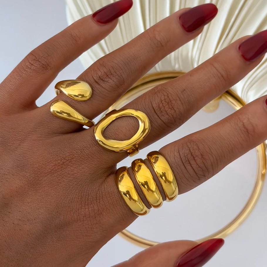 Anillos llamativos de acero inoxidable en color dorado con forma irregular simple de 1 pieza Imagen6