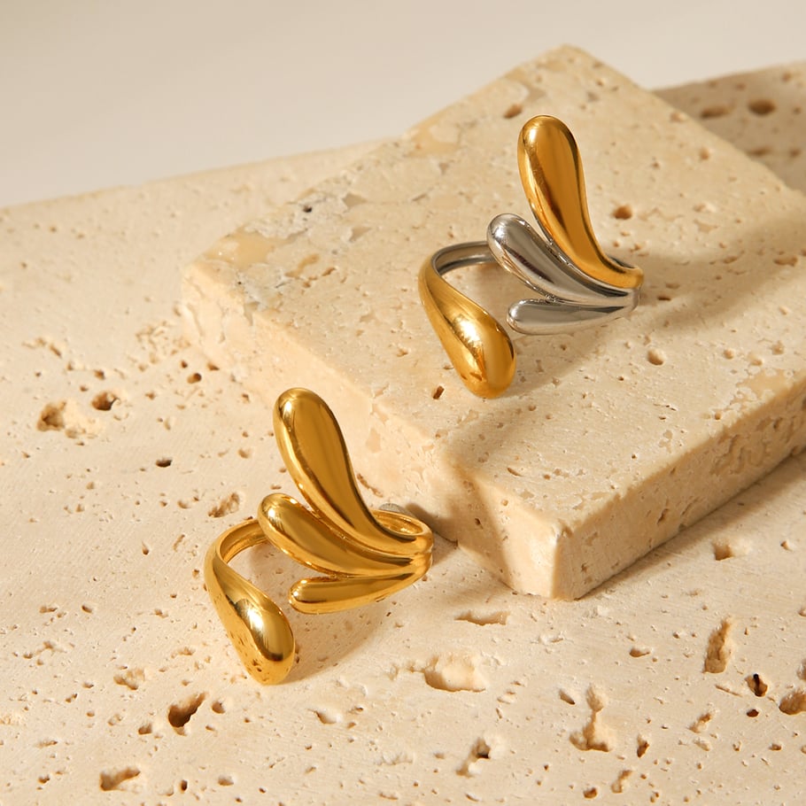 1 Piece Simple Series Daily Irregular Shape Stainless Steel Gold Color Statement Rings Picture8
