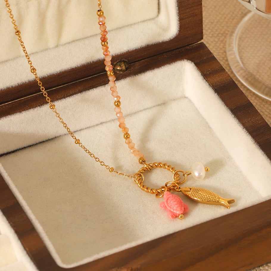 1 par de collares colgantes sencillos de acero inoxidable dorados con forma de tortuga para mujer Imagen4