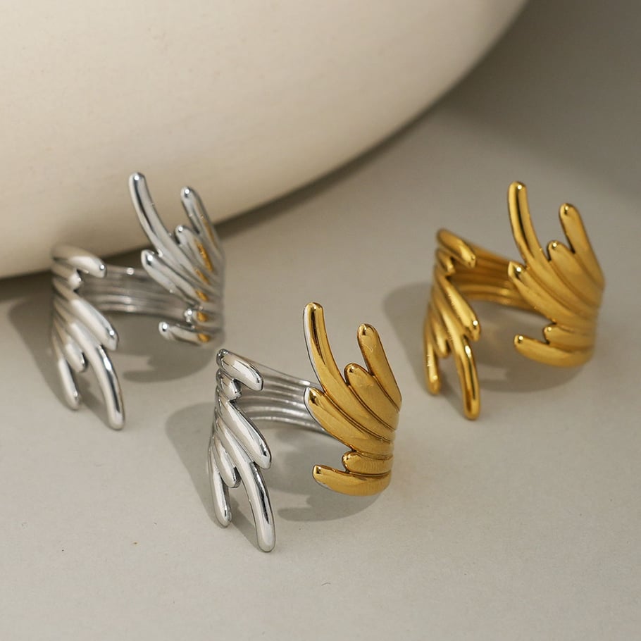 Anillos llamativos de acero inoxidable dorado con alas casuales de 1 pieza Imagen6