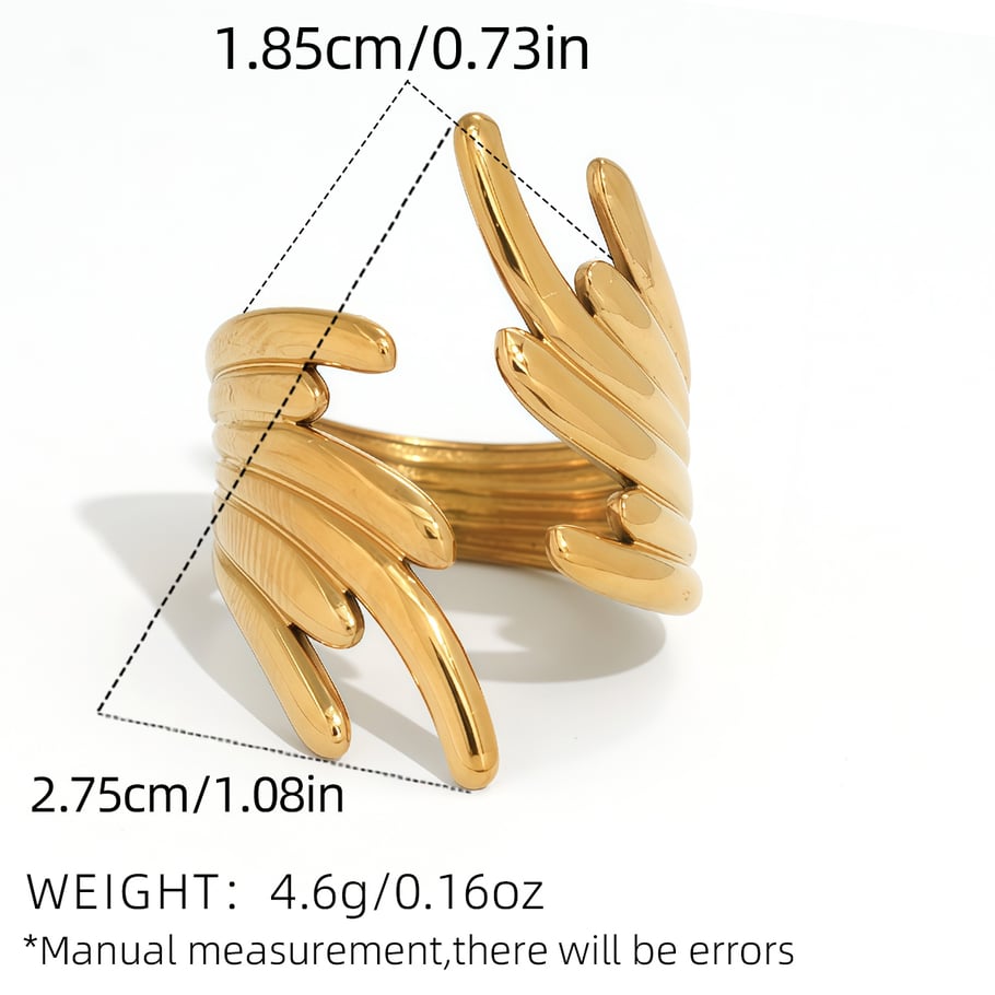 Anillos llamativos de acero inoxidable dorado con alas casuales de 1 pieza Imagen2