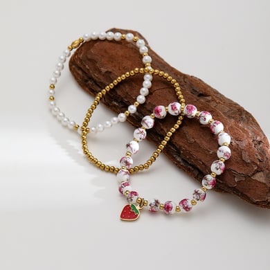 1 Piece Luxurious Series Retro Flower Ceramics  Gold Color  Women's Beaded Bracelets h5 Picture2