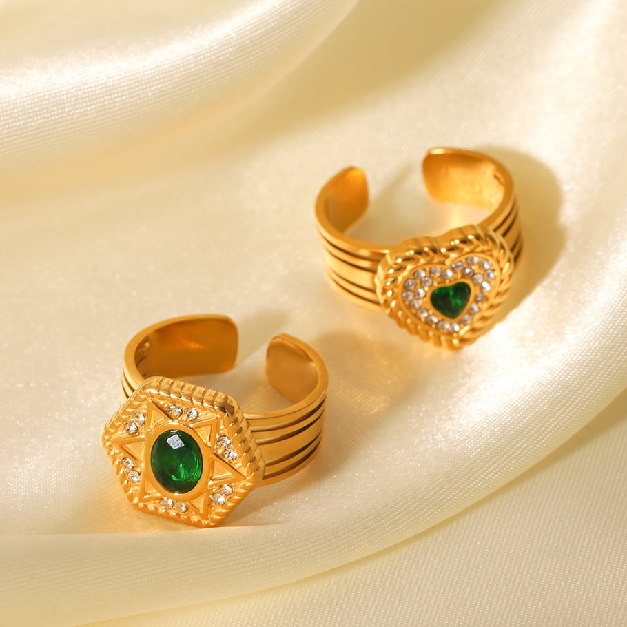1 par de anillos de acero inoxidable con diseño de corazón de la serie Simple Imagen5