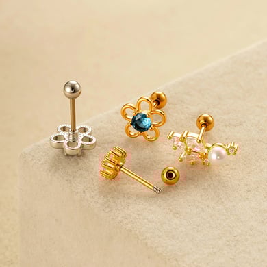 1 Adet Çiçek Bakır Altın Rengi Zirkonyum Piercing Küpe h5 Resim3