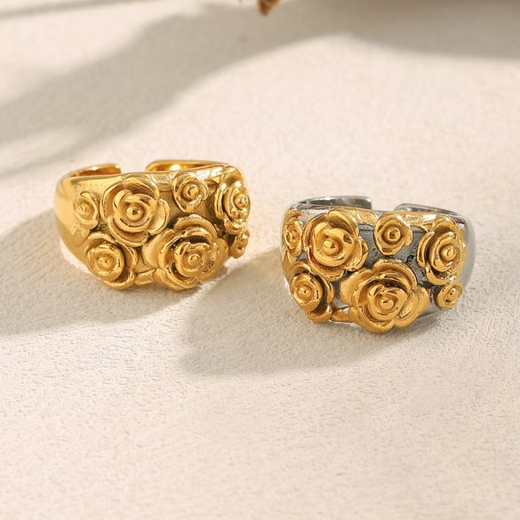 1 Stück romantische Blumen-Statementringe aus Edelstahl in Goldfarbe 2