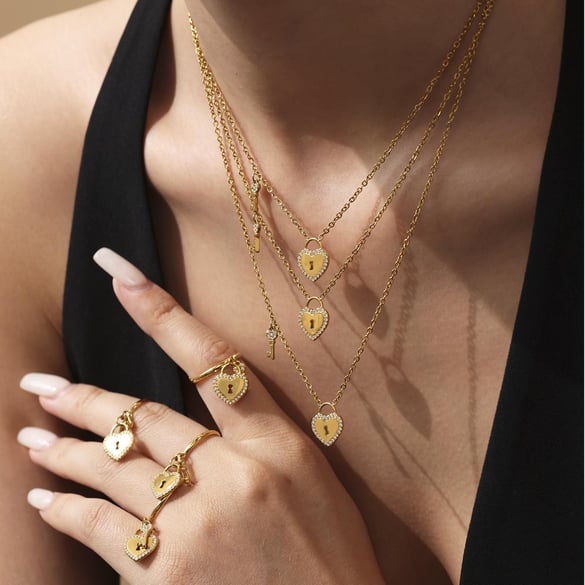 1 Piece Sweet Lock Heart Stainless Steel Gold Color Women's Pendant Necklaces