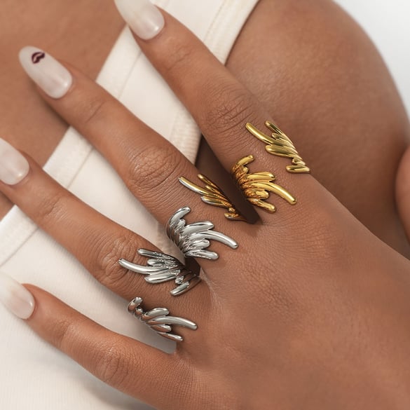1 Stück Casual Wings Edelstahl Goldfarben Statement Ringe
