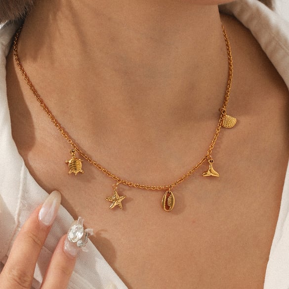 1 Piece Oceanic Turtle Stainless Steel Gold Color Women's Pendant Necklaces 2